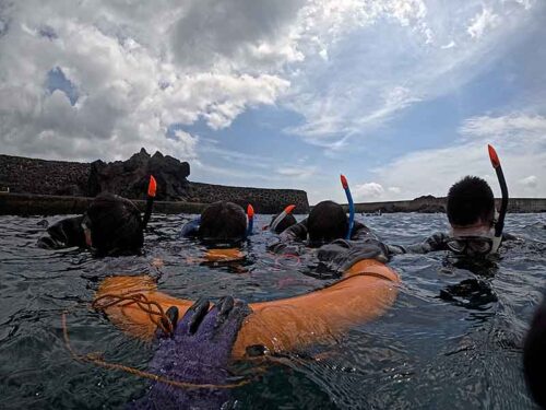 浮き輪に掴まり色々練習していって