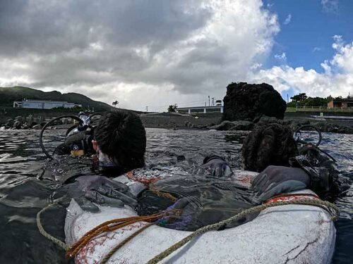 浮き輪に掴まり色々練習していって