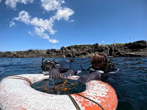 浮き輪に掴まりながら海に慣れて頂いて
